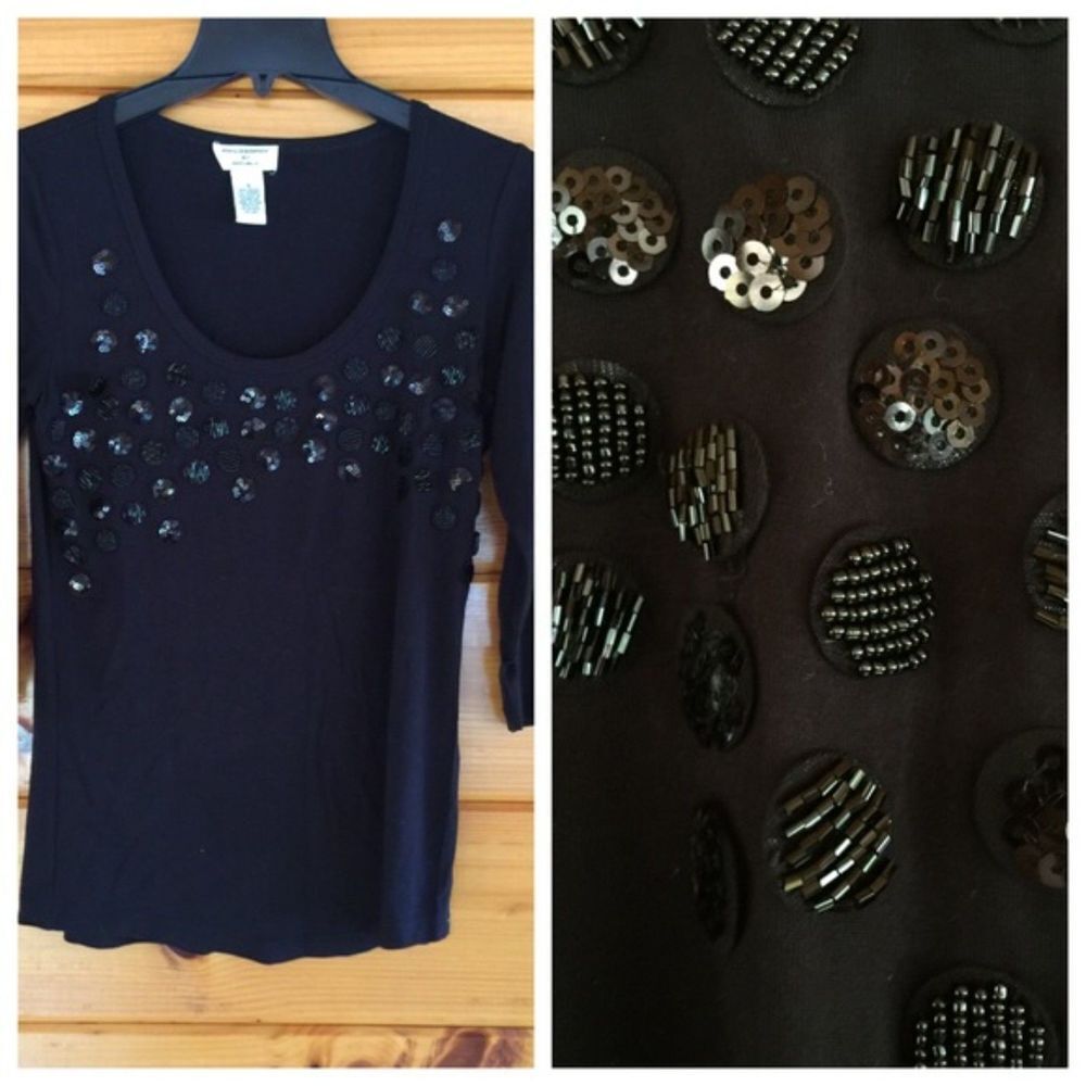 Philosophy Soft and Stretchy Black Beaded Sequin Sparkly Blouse Top S